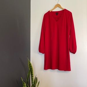 Ruby Red Long Sleeve Dress with Neckline Details
